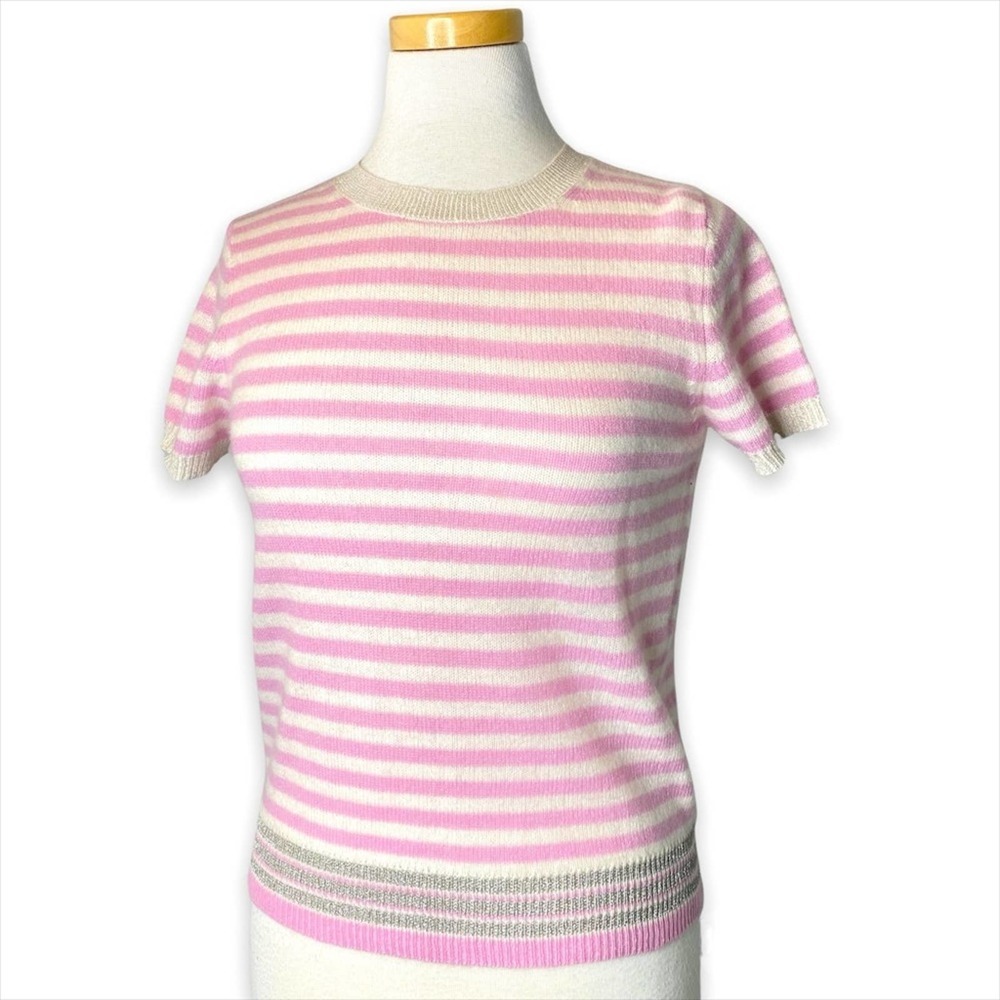 360 CASHMERE Pink Striped 100% Cashmere T-Shirt